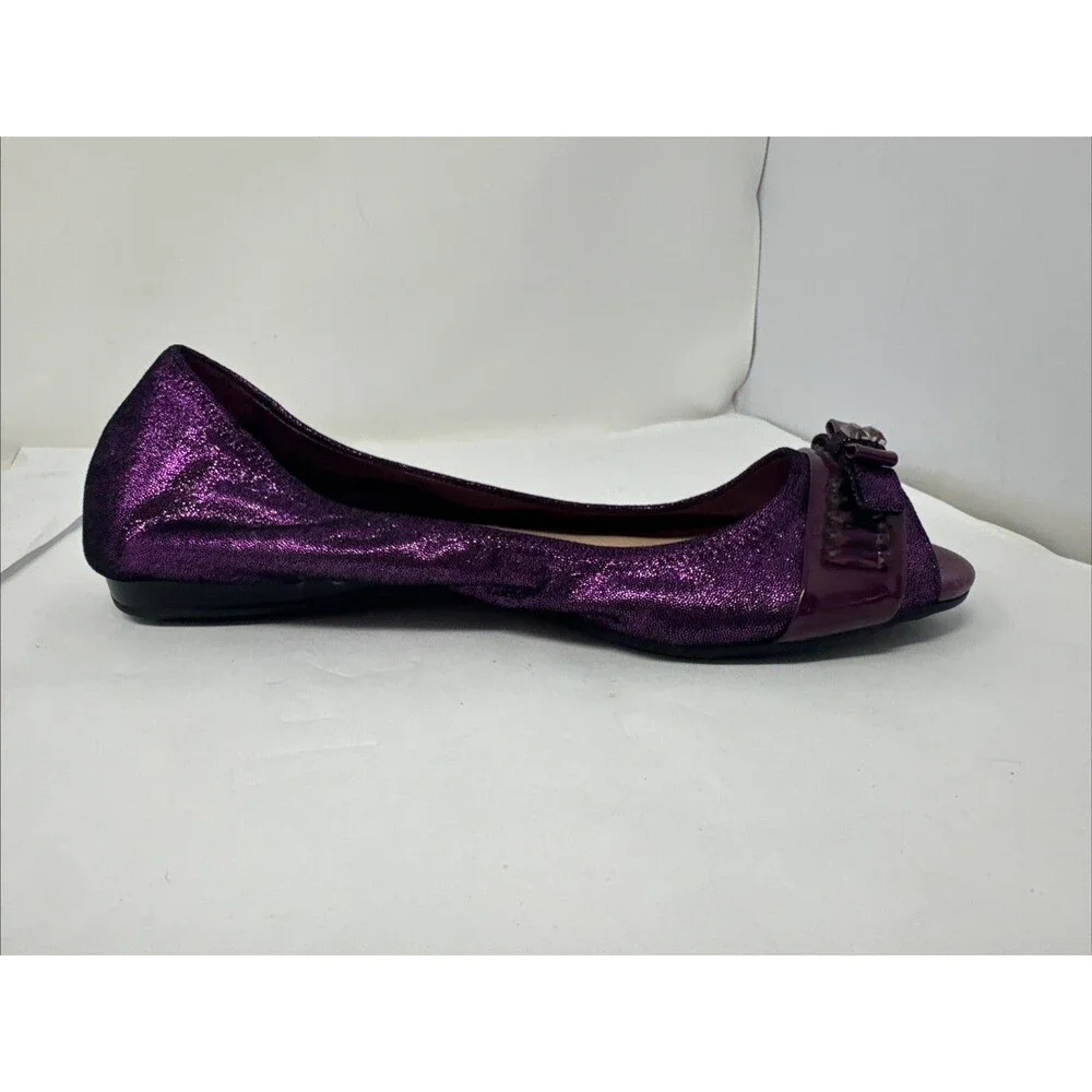 Cole Haan Janelle OT.Ballet Open Toe Leather Flats Masquerade SZ 8 B Purple